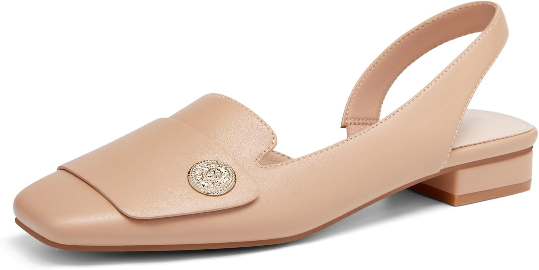 Coutgo Womens Chunky Low Heels Slingback Square Closed Toe D'Orsay Pumps Slip On Work Dress Shoes | Amazon (US)