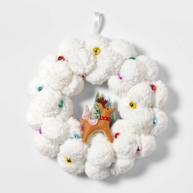 12.5" Pom with Glass Balls Decorative Wreath White - Wondershop™ | Target