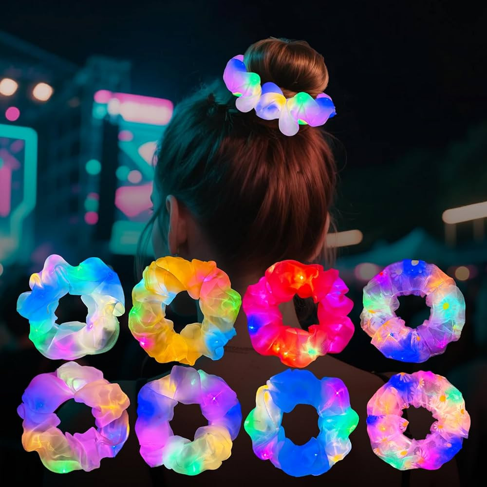 8 PCS Light up Hair Scrunchies, 3 Glow Modes, Hair Accessories for Women & Girl, Glow in the Dark... | Amazon (US)