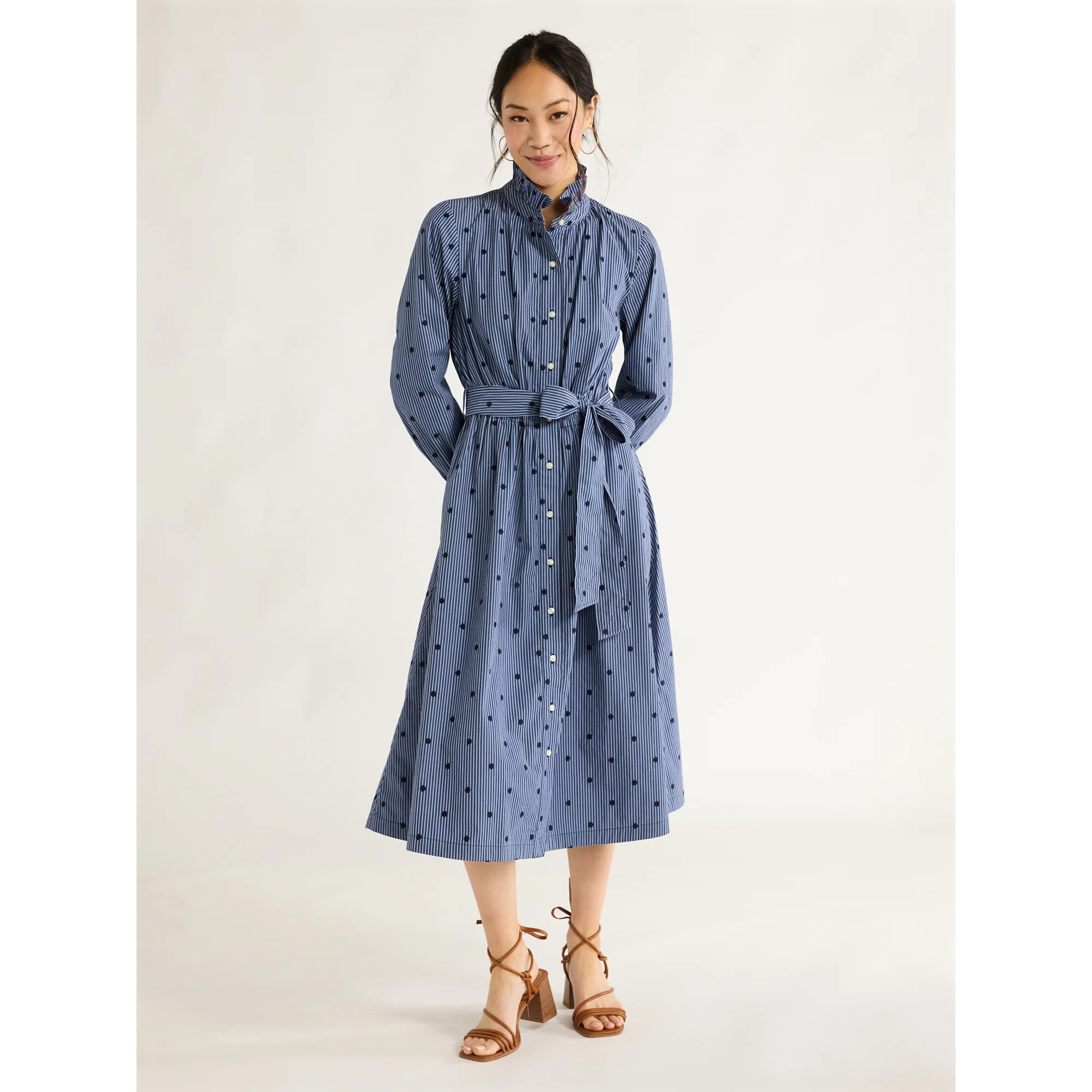 Free Assembly Women's Ruffle Neck Midi Dress, Sizes XS-XXL | Walmart (US)