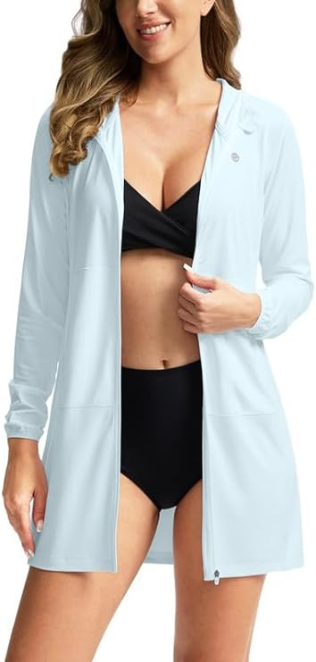 Women's UPF 50+ Swim Cover Up Sun Protection Hoodie Long Jacket SPF Lightweight Beach Cover Ups f... | Amazon (US)