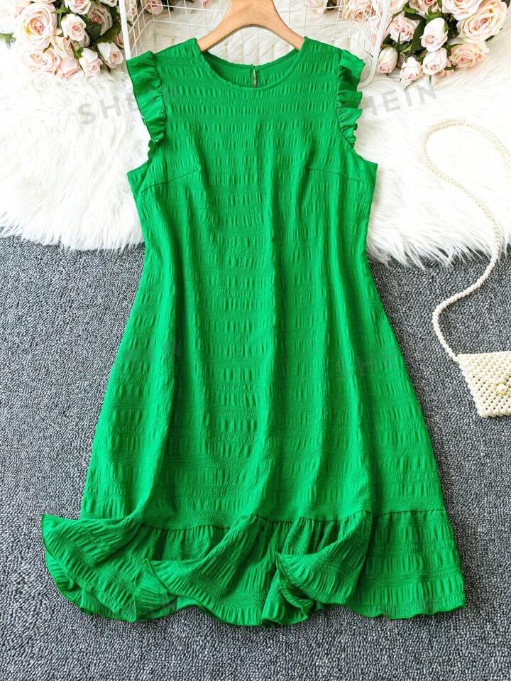 SHEIN Clasi Plus Size Solid Color Ruffle Edge Dress | SHEIN