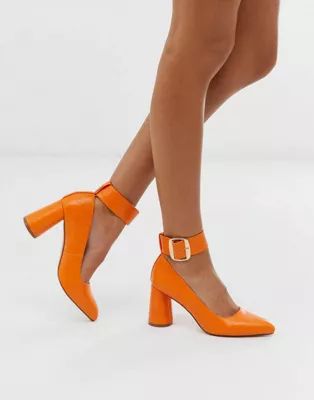 London Rebel circular heeled shoes in orange croc | ASOS (Global)