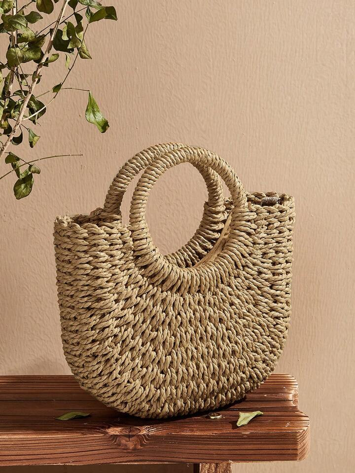SHECARRY Woven Satchel Bag With Ring Handle | SHEIN