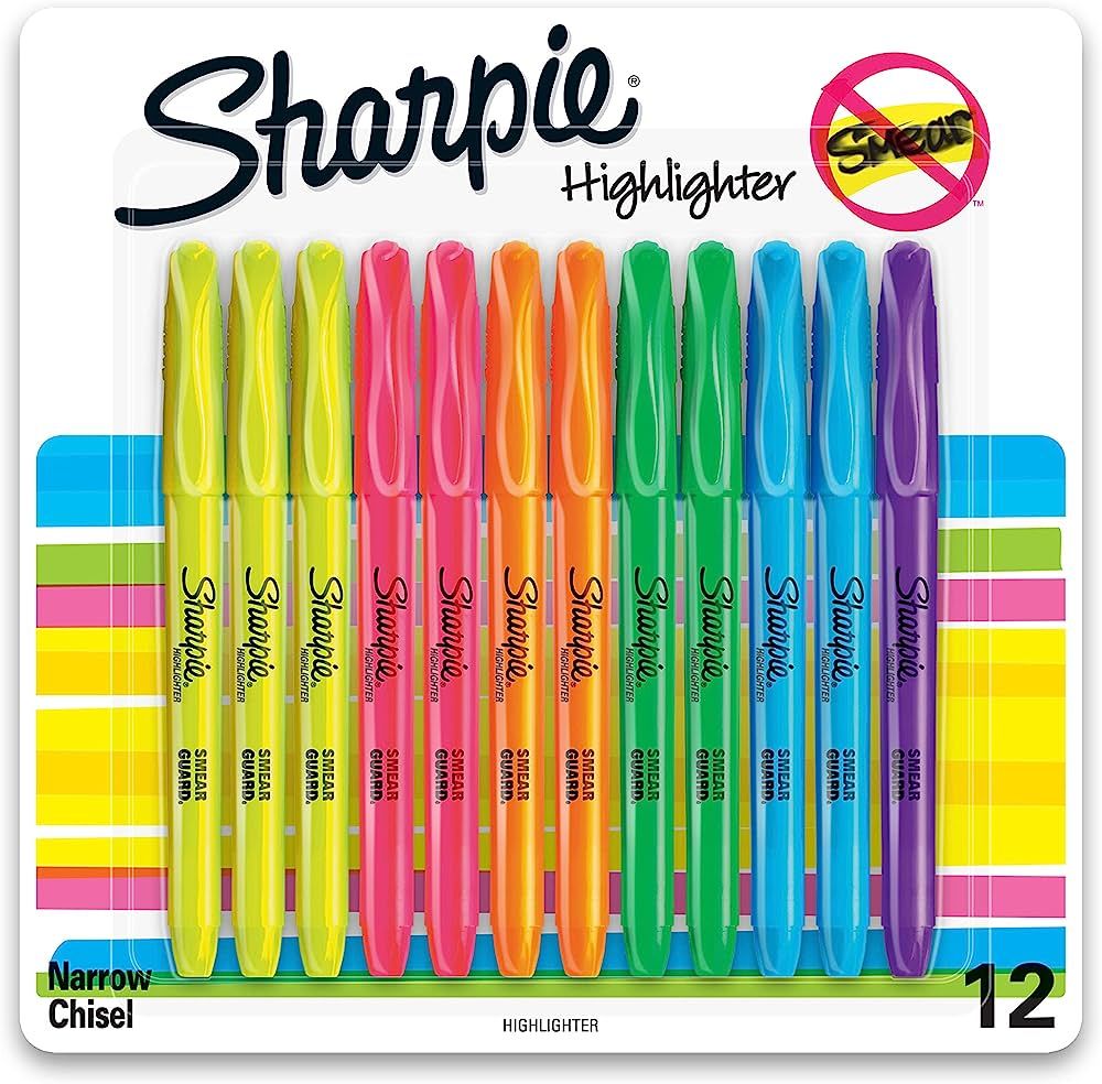Sharpie Pocket Style Highlighters, Chisel Tip, Assorted Fluorescent, 12 Count | Amazon (US)