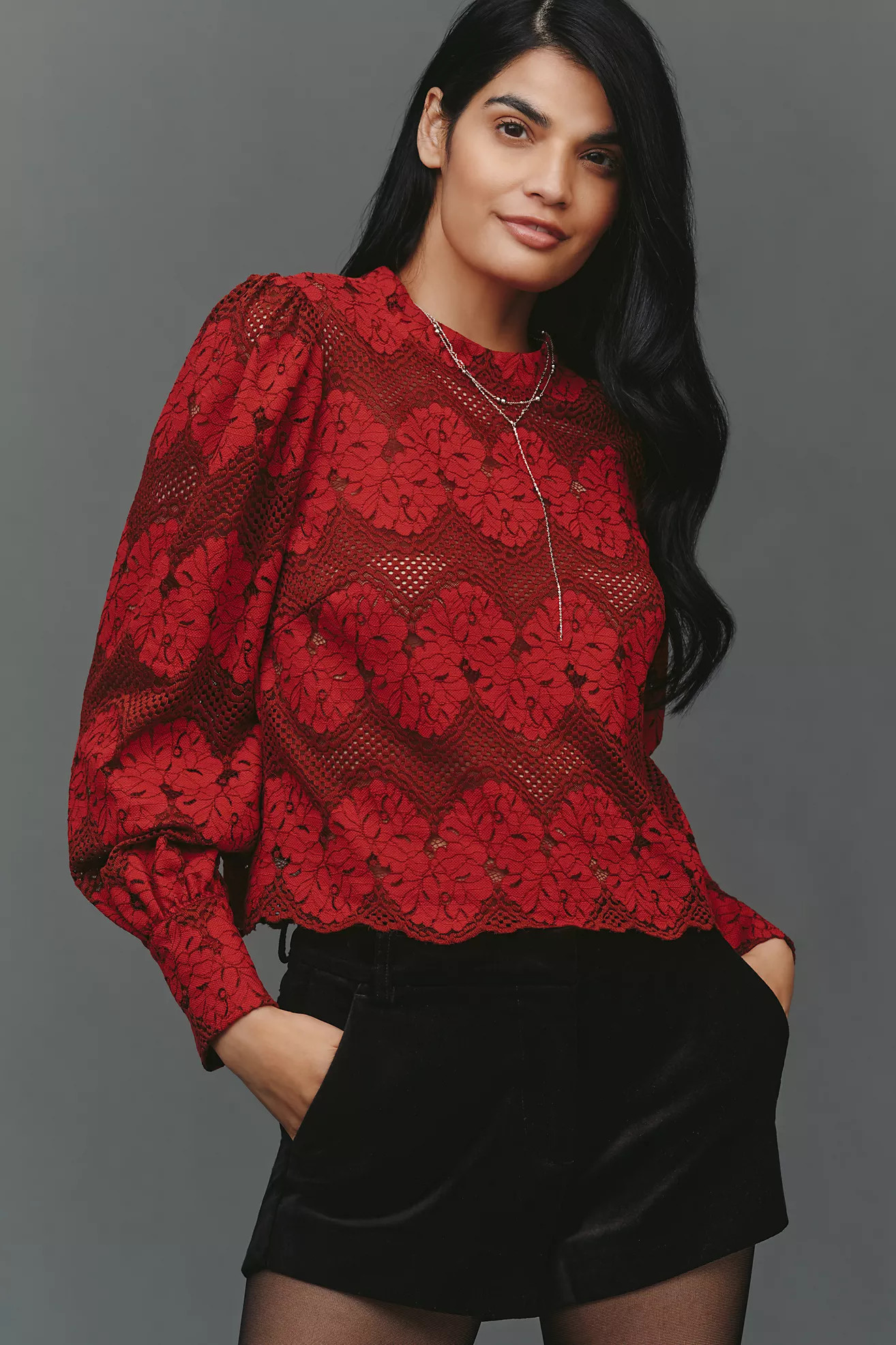Dolan Left Coast Mock-Neck Lace Blouse | Anthropologie (US)
