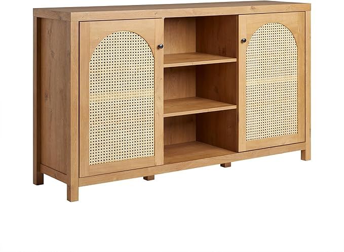 Walker Edison Boho Arched Rattan 2-Door Sideboard, 58 Inch, English Oak | Amazon (US)