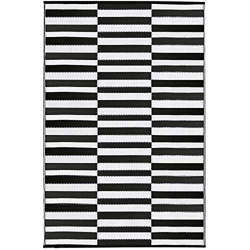 Earth Collective Outdoor Rug for Patio- Recycled Plastic Mat, Black White Stripe, Reversible, Eas... | Amazon (US)