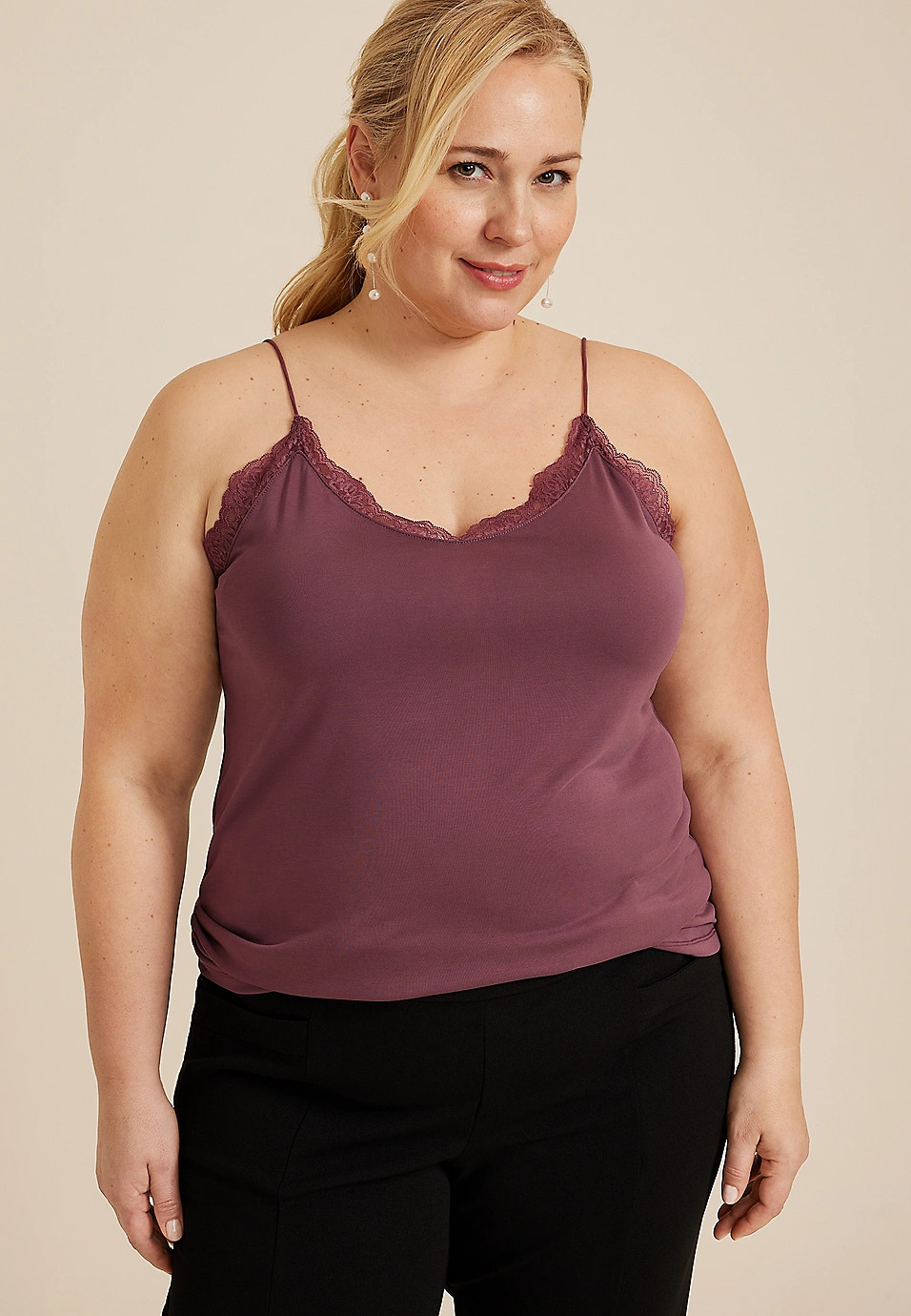 Plus Size Sandwash Lace Trim V Neck Swing Cami | Maurices