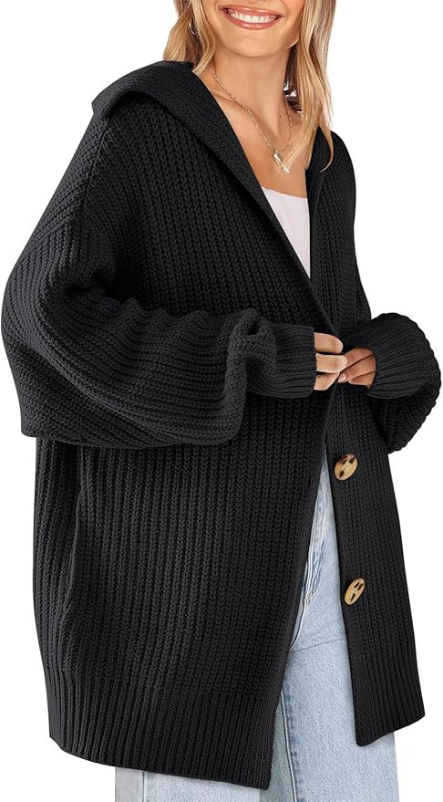 LILLUSORY Womens 2023 Long Sleeve Slouchy Soft Cable Knit Cardigan Open Front Button Chunky Overs... | Amazon (US)