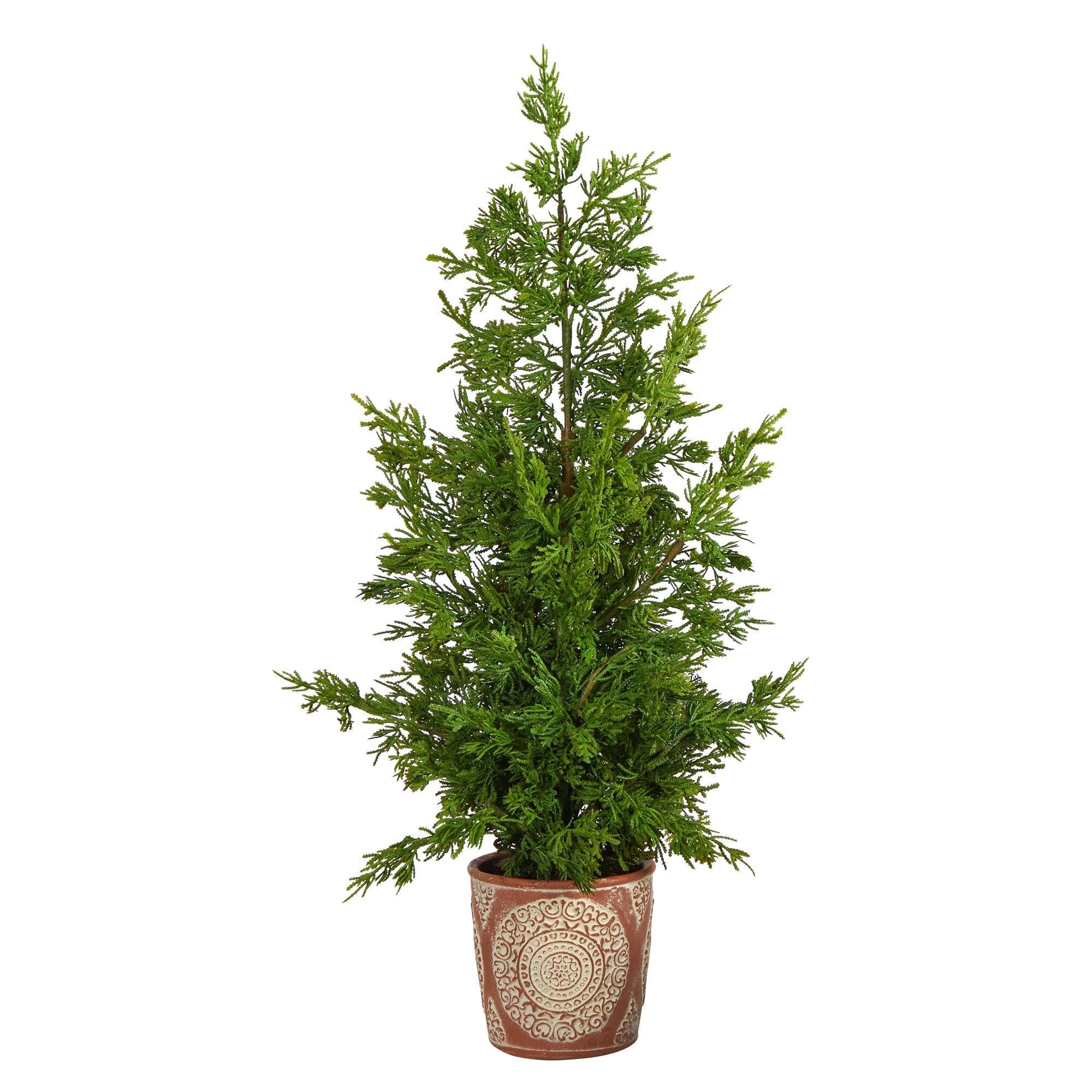 28” Cedar Pine “Natural Look” Artificial Tree in Decorative Planter | Nearly Natural