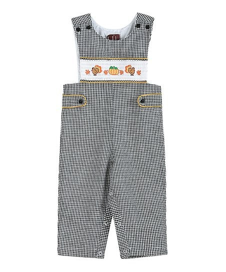 Black Gingham Pumpkin & Turkey Smocked Overalls - Infant & Toddler | Zulily