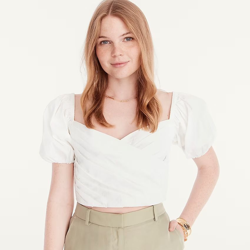 J.Crew: Puff-sleeve Organic Cotton Cropped Top For Women | J.Crew US