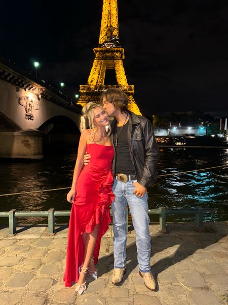 Fancy Date night in Paris, France!
Red dress
Eiffel Tower 
Maxi dress
Cocktail dress
Wedding guest dress 