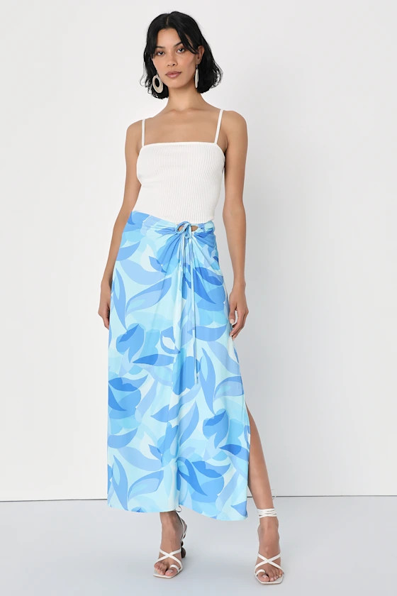 Tropical Energy Blue Multi Abstract Print Keyhole Maxi Skirt | Lulus