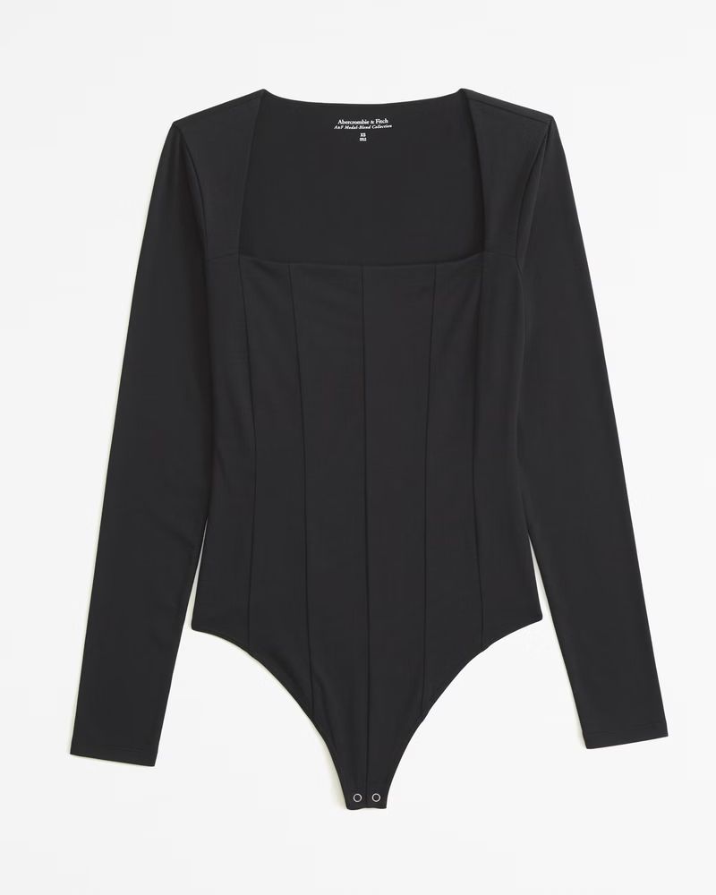 Women's Long-Sleeve Cotton-Modal Squareneck Corset Bodysuit | Women's | Abercrombie.com | Abercrombie & Fitch (US)