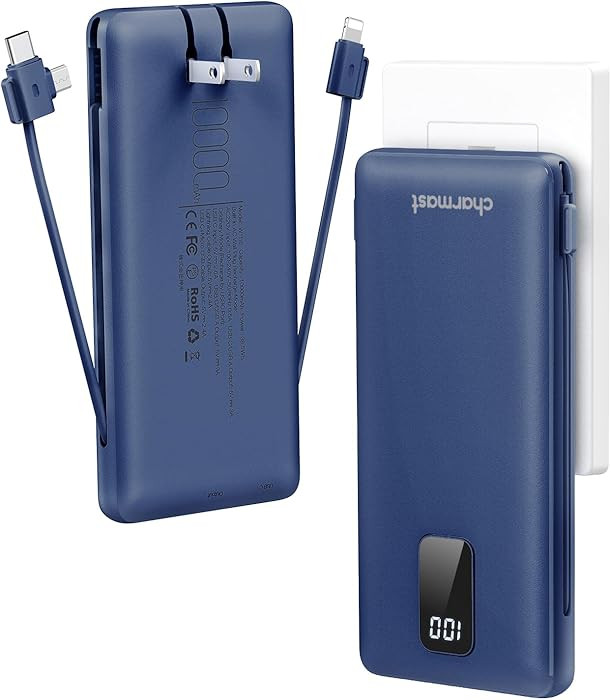 charmast Portable Charger with Built-in Cables and Plug, 10000mAh USB C Power Bank Fast Charging,... | Amazon (US)