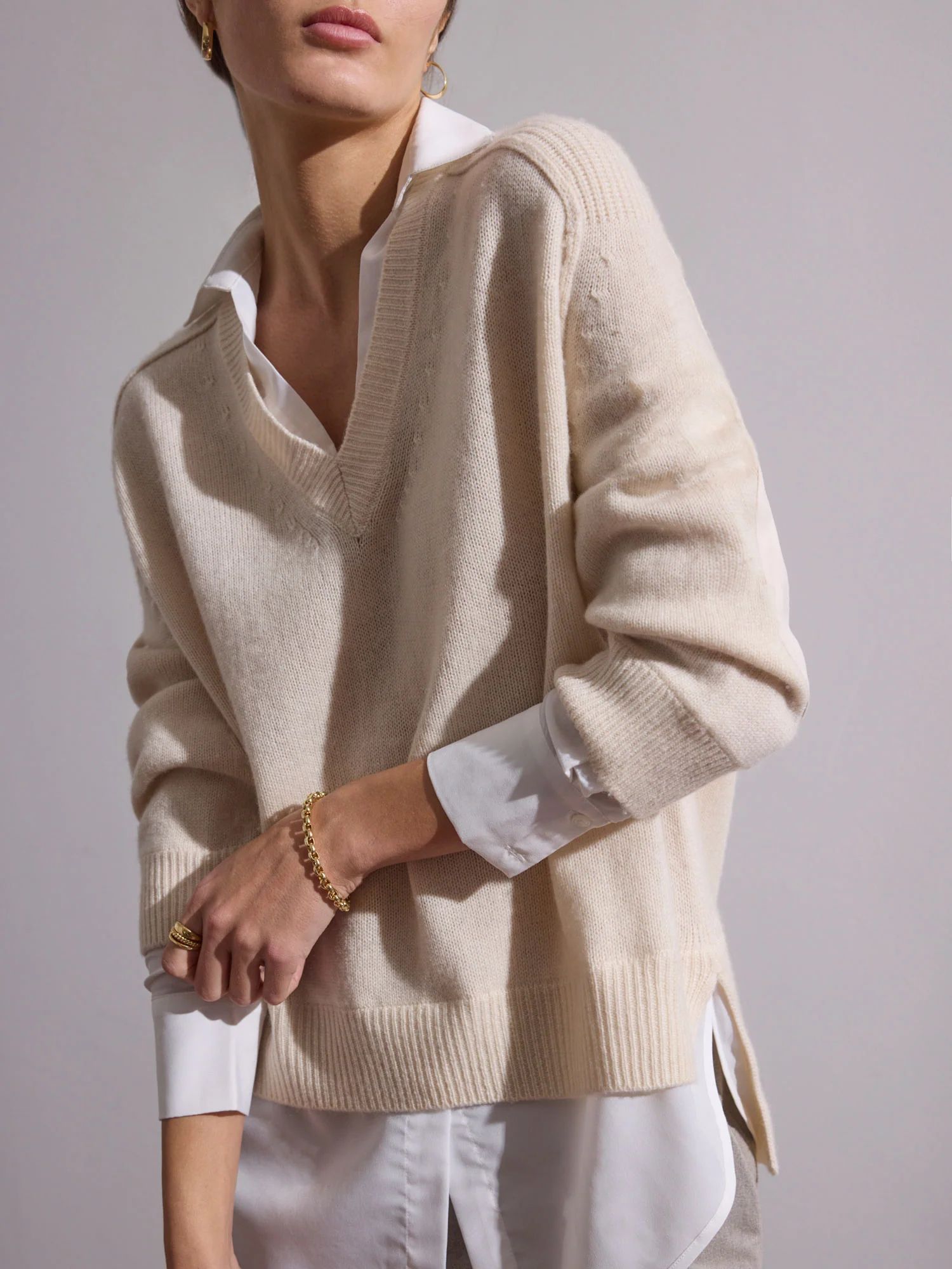 Brochu Walker Women's Layered V-neck Looker Sweater in Tan | Brochu Walker