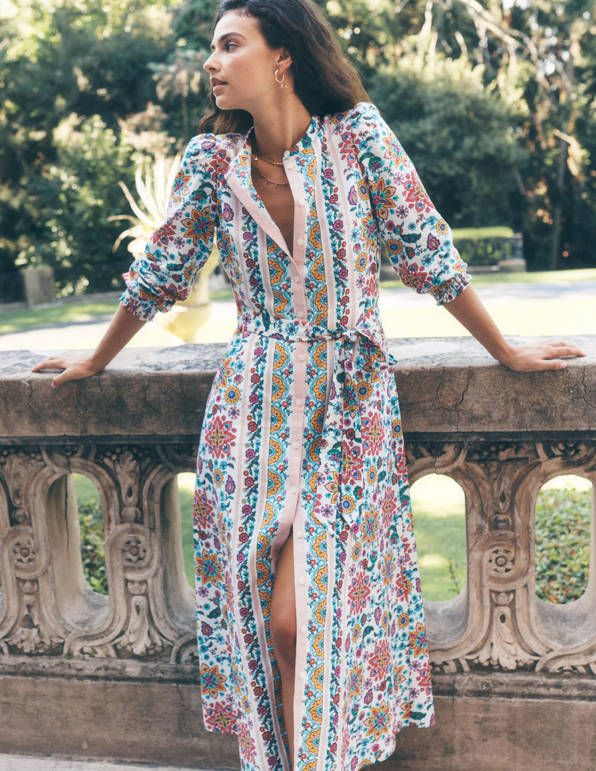 Ruby Linen Blend Shirt Dress-Ivory, Botanical Sprig | Boden UK