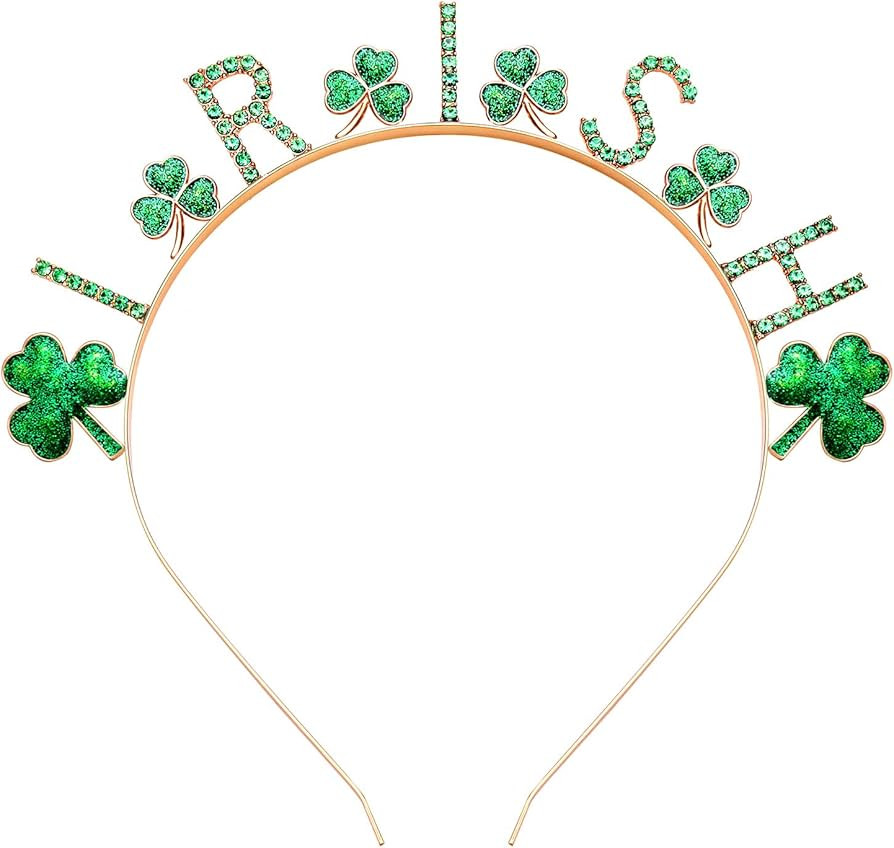 NVENF St.Patrick’s Day Headband Lucky Shamrock Hairband for Women Green Rhinestone Glitter Head... | Amazon (US)