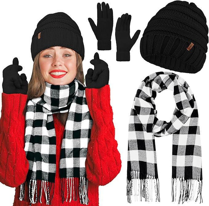 Aneco Winter Warm Knitted Scarf Beanie Hat and Gloves Set Men & Women's Soft Stretch Hat Scarf an... | Amazon (US)