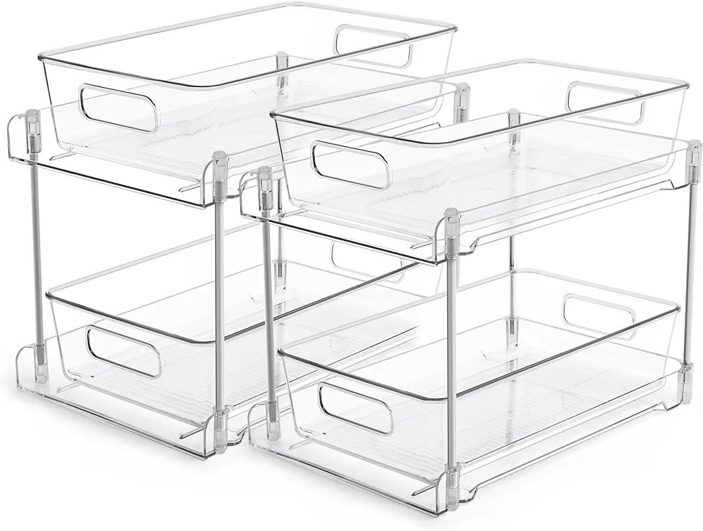 Vtopmart 2 Tier Bathroom Storage Organizer, 2 Pack Clear Under Sink Organizers Vanity Counter Sto... | Amazon (US)