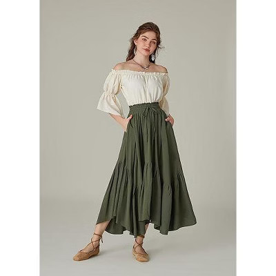 Clearlove Maxi Skirt for Women Casual High Waist Ruffle Flowy Long Skirts Green XXL | Target
