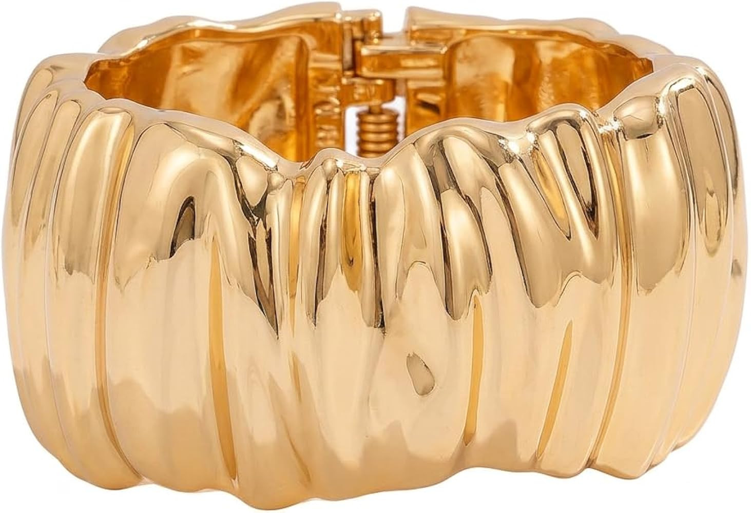 Chunky Gold Bangle Bracelets for Women 14K Gold Plated Irregular Wide Cuff Bracelets Bold Stateme... | Amazon (US)