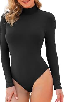 LAOLASI Women's Turtleneck high neck Long Sleeve & Sleevless Slim Fit Bodysuit | Amazon (US)