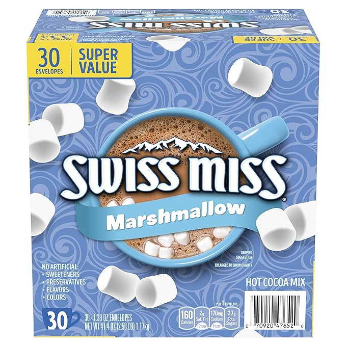 Swiss Miss Chocolate Hot Cocoa Mix With Marshmallows, 1.38 oz., 30-Count Envelopes | Amazon (US)