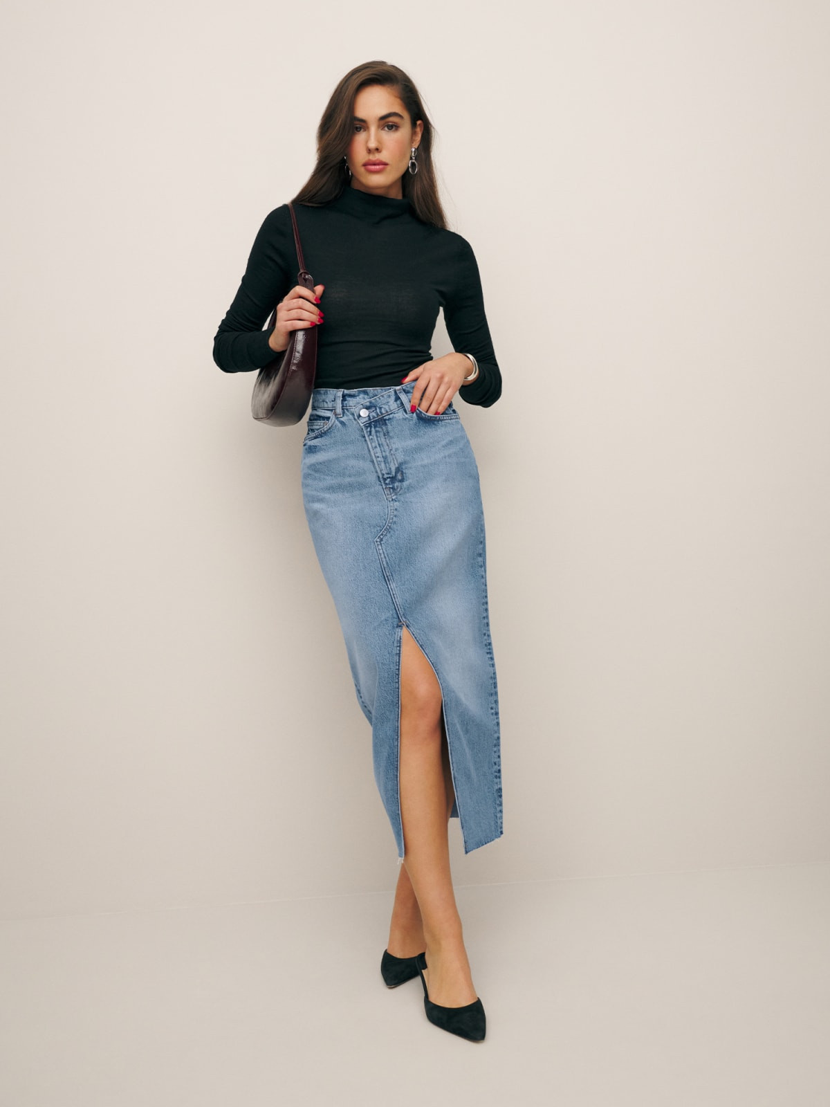 Nila Long Denim Skirt | Reformation (Global)