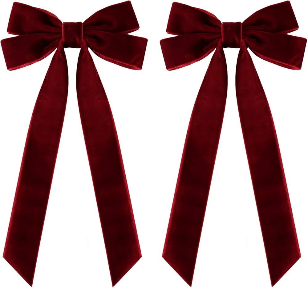 2PCS Velvet Hair Bows Red Hair Ribbon Clips Big Fall Alligator Clips Hair Accessories for Women G... | Amazon (US)
