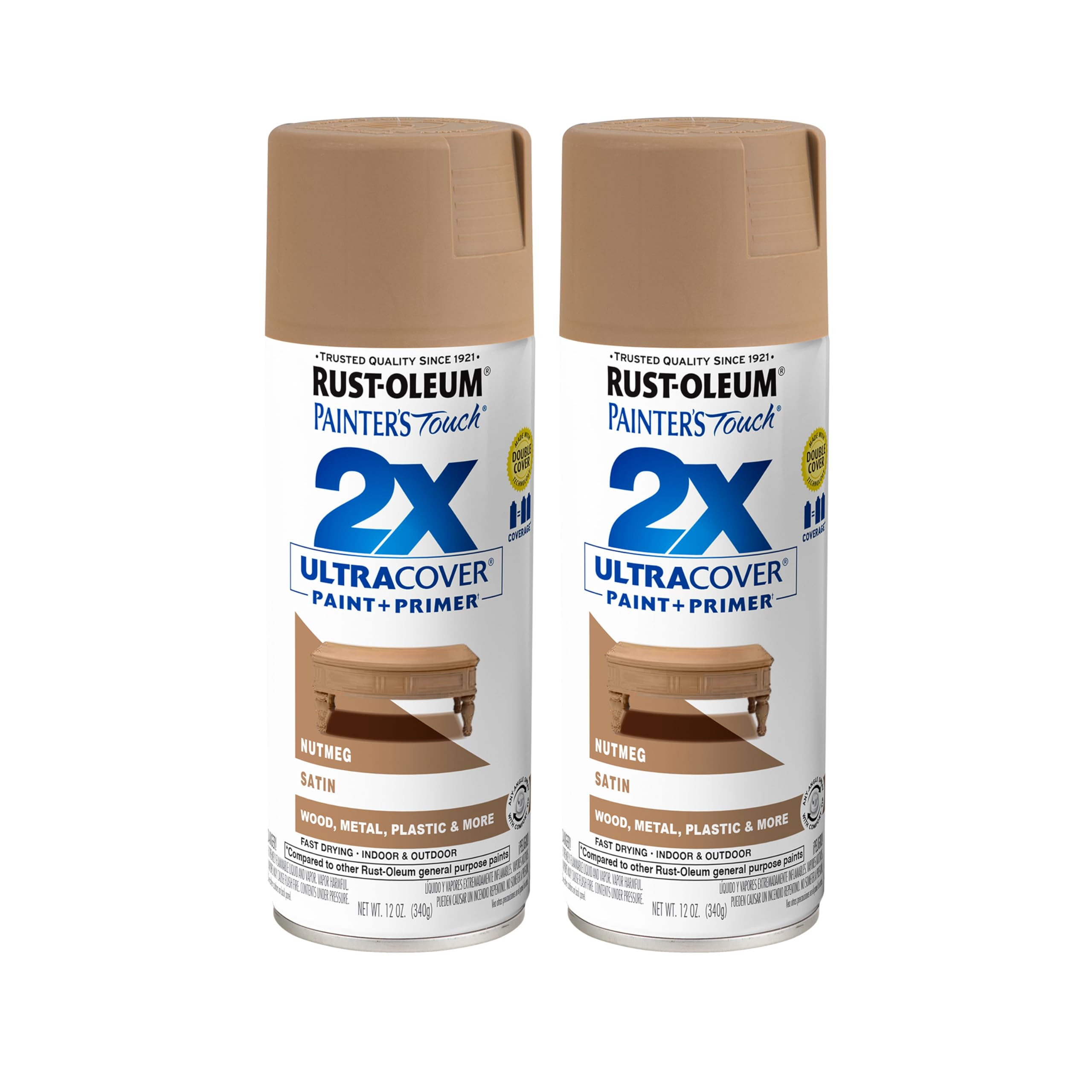 Rust-Oleum 334076-2PK Painter's Touch 2X Ultra Cover Spray Paint, 12 oz, Satin Nutmeg, 2 Pack | Amazon (US)