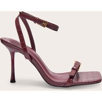 Burgundy PU Square Toe Double Buckle High Stiletto Heeled Sandals | PrettyLittleThing UK
