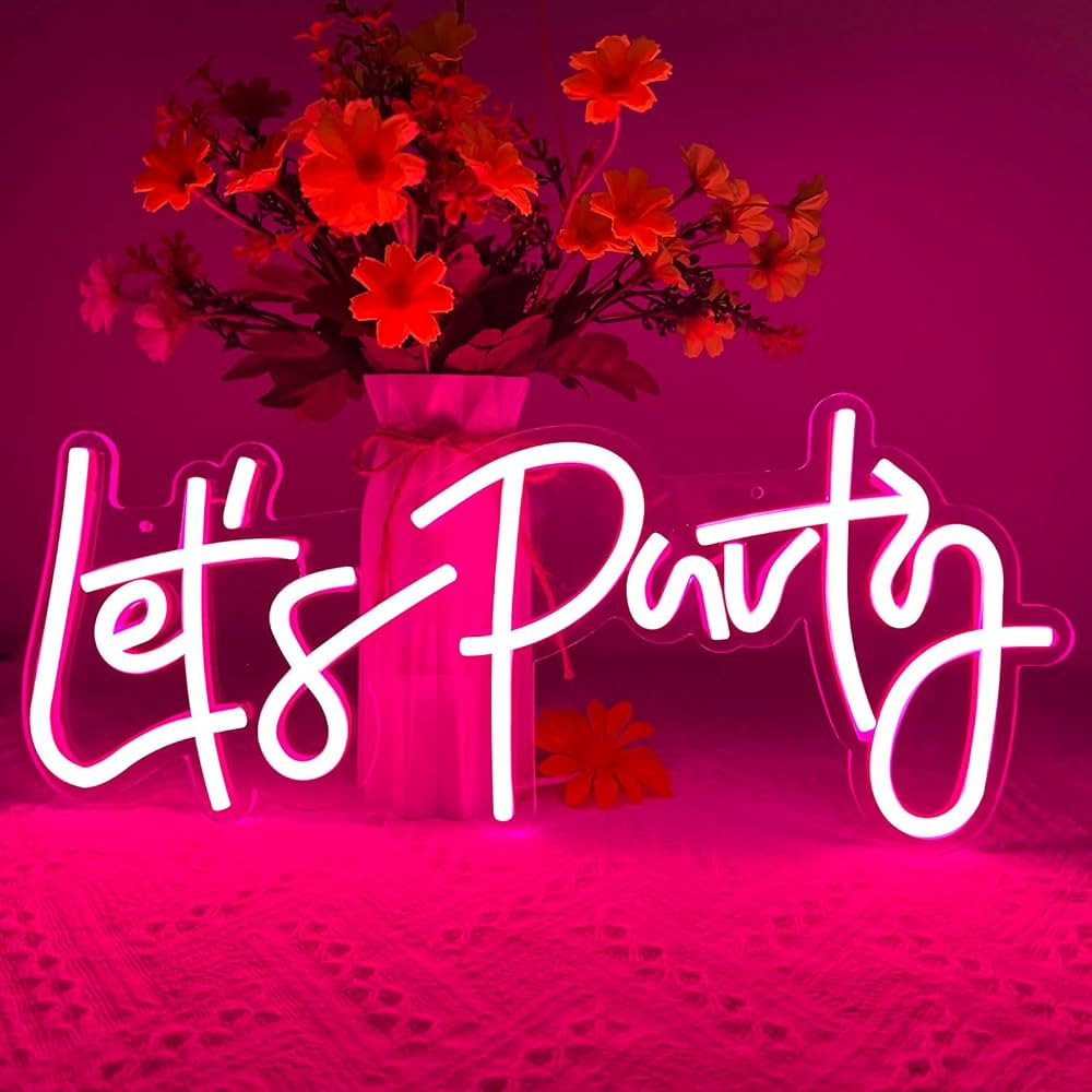Let's Party Neon Sign, LED Neon Lights for Bedroom Wall Decor, Art Decorative Lights for Bachelorette Party, Engagement Party, Birthday Party, Living Room, Gamer Room Decor Aesthetic (Pink) | Amazon (US)