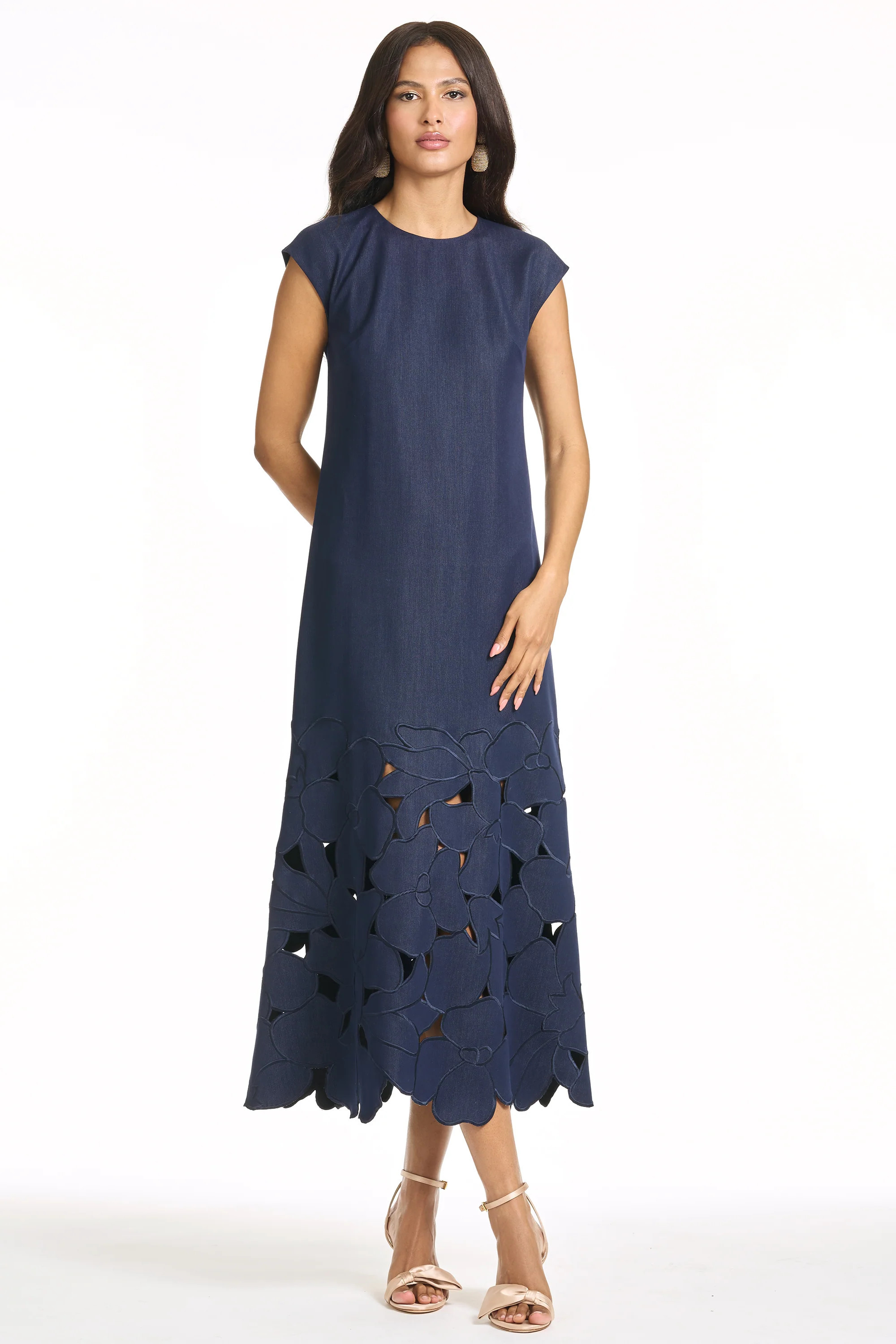 SABETTE DENIM BLUE LINEN BLEND SHEATH DRESS | Sachin and Babi