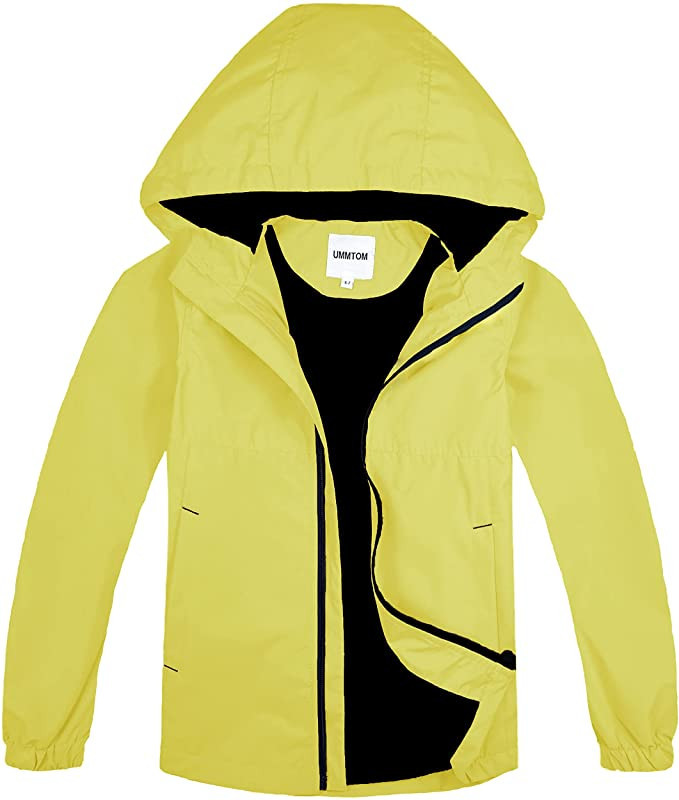 UMMTOM Boys Rain Jackets Lightweight Waterproof Hooded Fleece Raincoats Windbreakers for Kids | Amazon (US)
