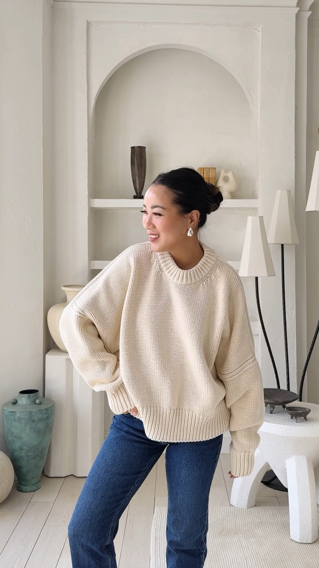 For size reference, I’m 5 ft 115 pounds and wearing below:

SWEATER: Substantial, 100% organic cotton, relaxed shape. One size. I’m petite and it still works perfectly on me.

STRAIGHT LEG JEANS: Under $50, midsection and petite friendly! I’m wearing a 26x26. Perfect length with boots. 

SLIM STRAIGHT JEANS: A cut that’s between skinny and straight. Not too tight/skinny, but rather a slim straight. Surprisingly flattering and I find that this particular length looks great with flats! I’m wearing 27 Petite, color ‘Dark Indigo.’ My TTS is usually 26 and sized up to a 27 in these jeans, which I find much more comfortable. 

TROUSERS: I’m wearing a 4 Short. I can also fit into a 2 Short as well. The 4 Short is a tad more room and more comfortable at the waist. Length is petite-friendly!

#LTKWorkwear #LTKootd #LTKPetite