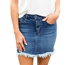Women's Casual Mid Waisted Washed Frayed Pockets Denim Jean Short Skirt | Amazon (US)