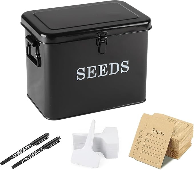 Seed Storage Organizer, T-Shape Compartment Seed Box with Safety Lock, Metal Seed Saving Box, Por... | Amazon (US)