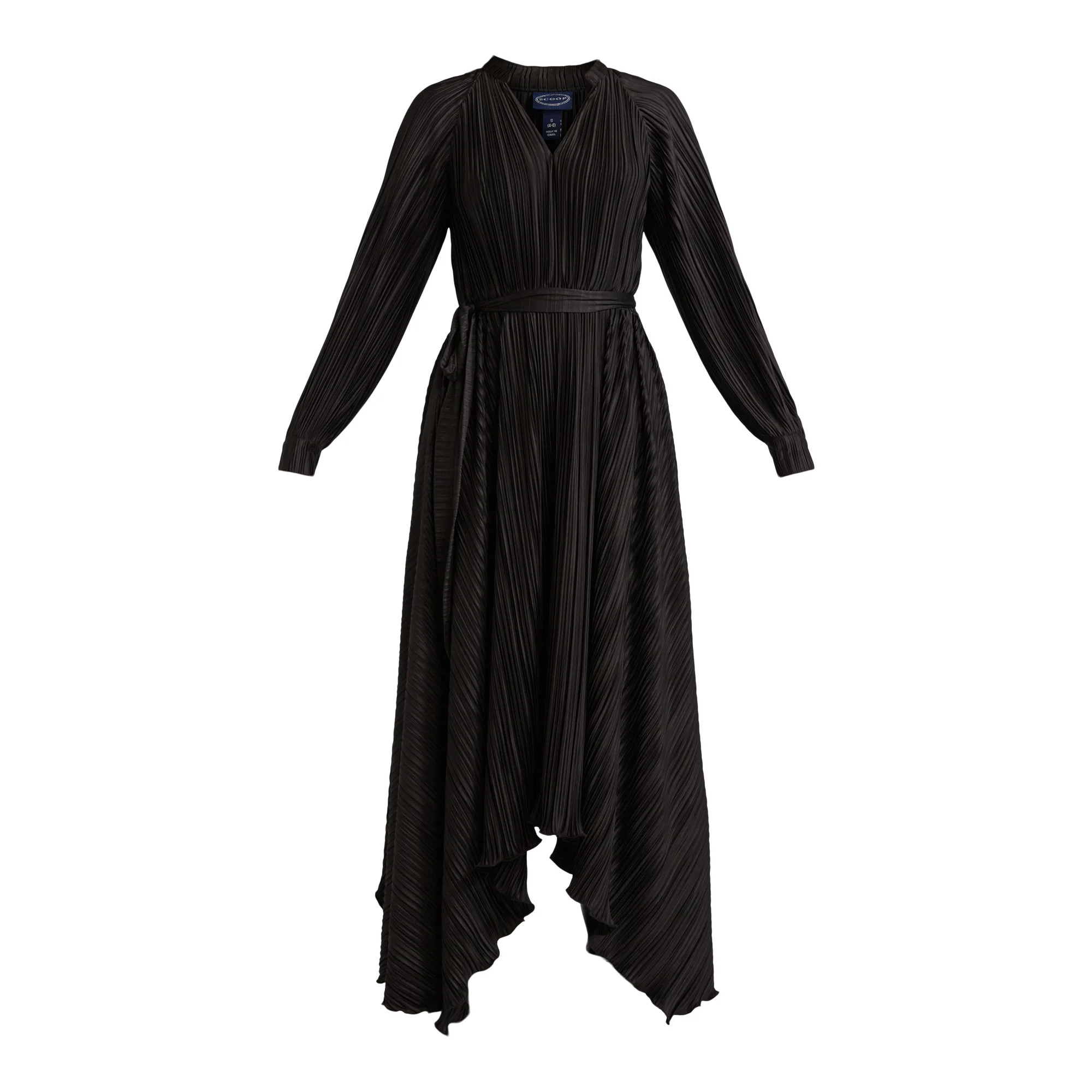 Scoop Women’s Pleated Handkerchief Hem Dress with Long Sleeves, Sizes XS-XXL | Walmart (US)