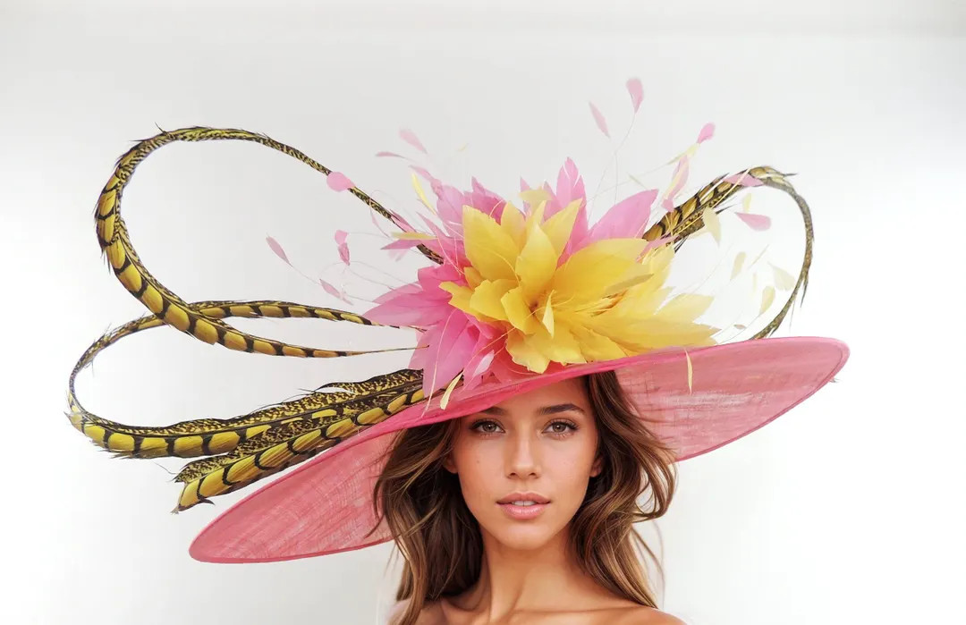 Hot Pink Lemon Yellow Wide Brim Kentucky Derby Hat Fancy Extra Large Weddings Race Day Ascot Tea ... | Etsy (US)