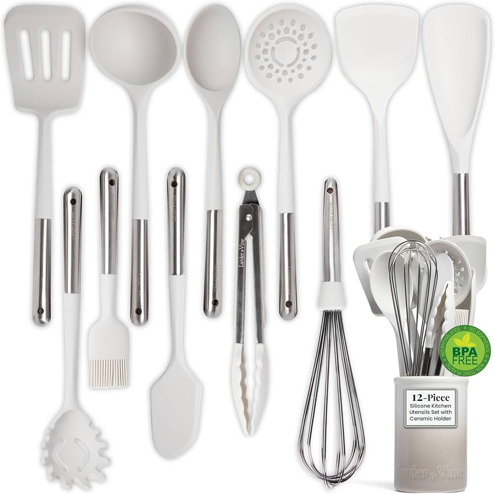 Larder & Vine 12-Piece Silicone Kitchen Cooking Utensils Set with Stainless Steel Handle and Cera... | Amazon (US)