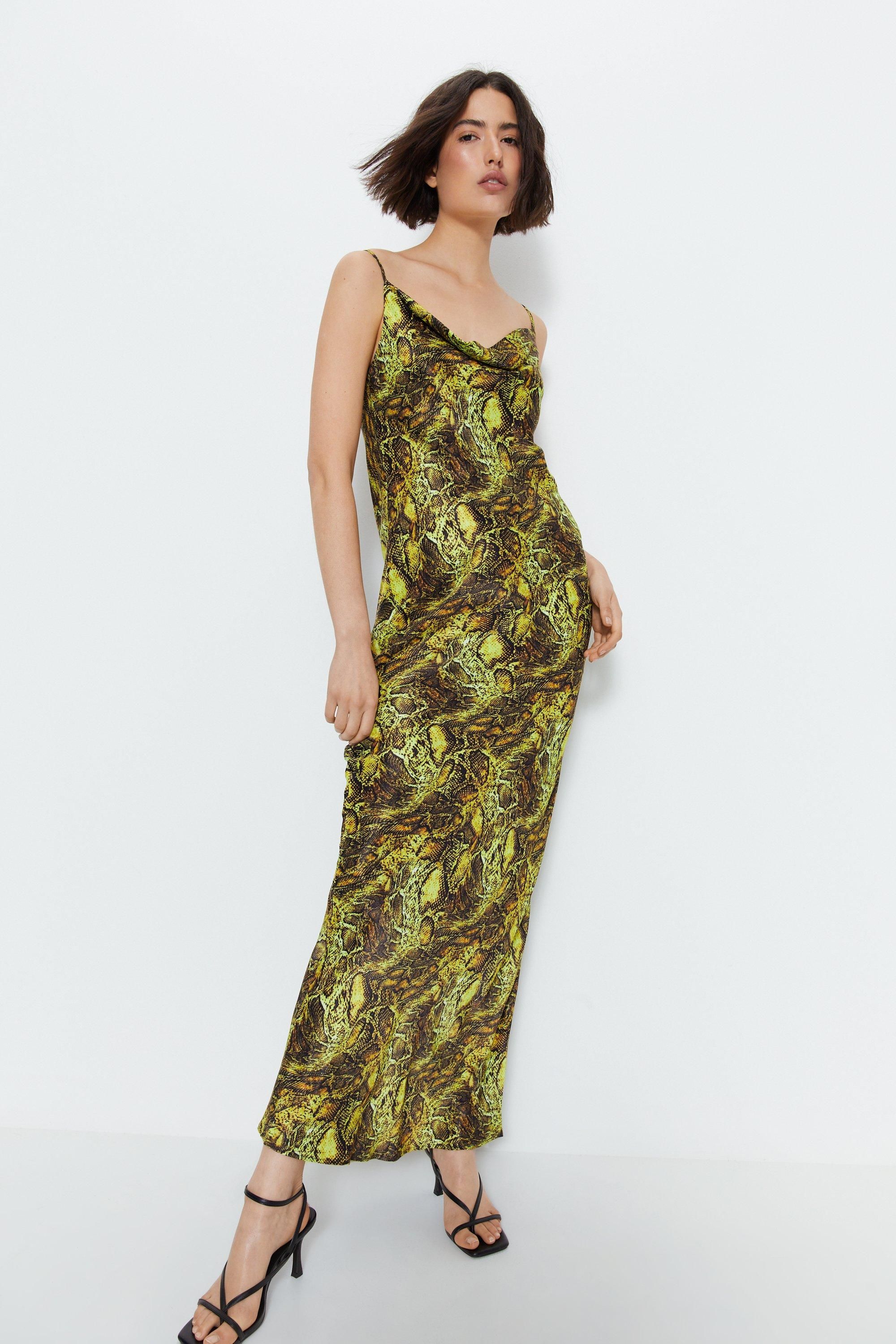 Snake Print Satin Cowl Slip Dress | Warehouse UK & IE