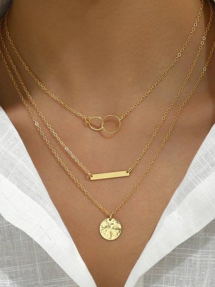 2pcs Elegant Bar & Disc Pendant Multi-layered Women's Necklace, Festival Party Friends Jewelry Gi... | SHEIN