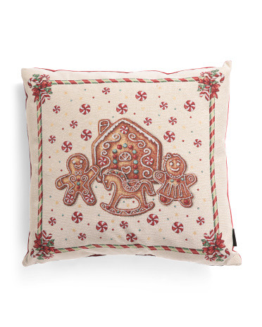 Made In Portugal 20x20 Christmas Gingerbread House Tapestry Pillow | TJ Maxx