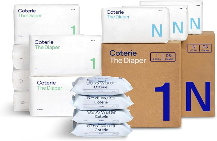Coterie Baby Wipes + Diapers Kit, Size 1 (198 Count) & Size Newborn Diapers (93 Count), 4 Pack (2... | Amazon (US)