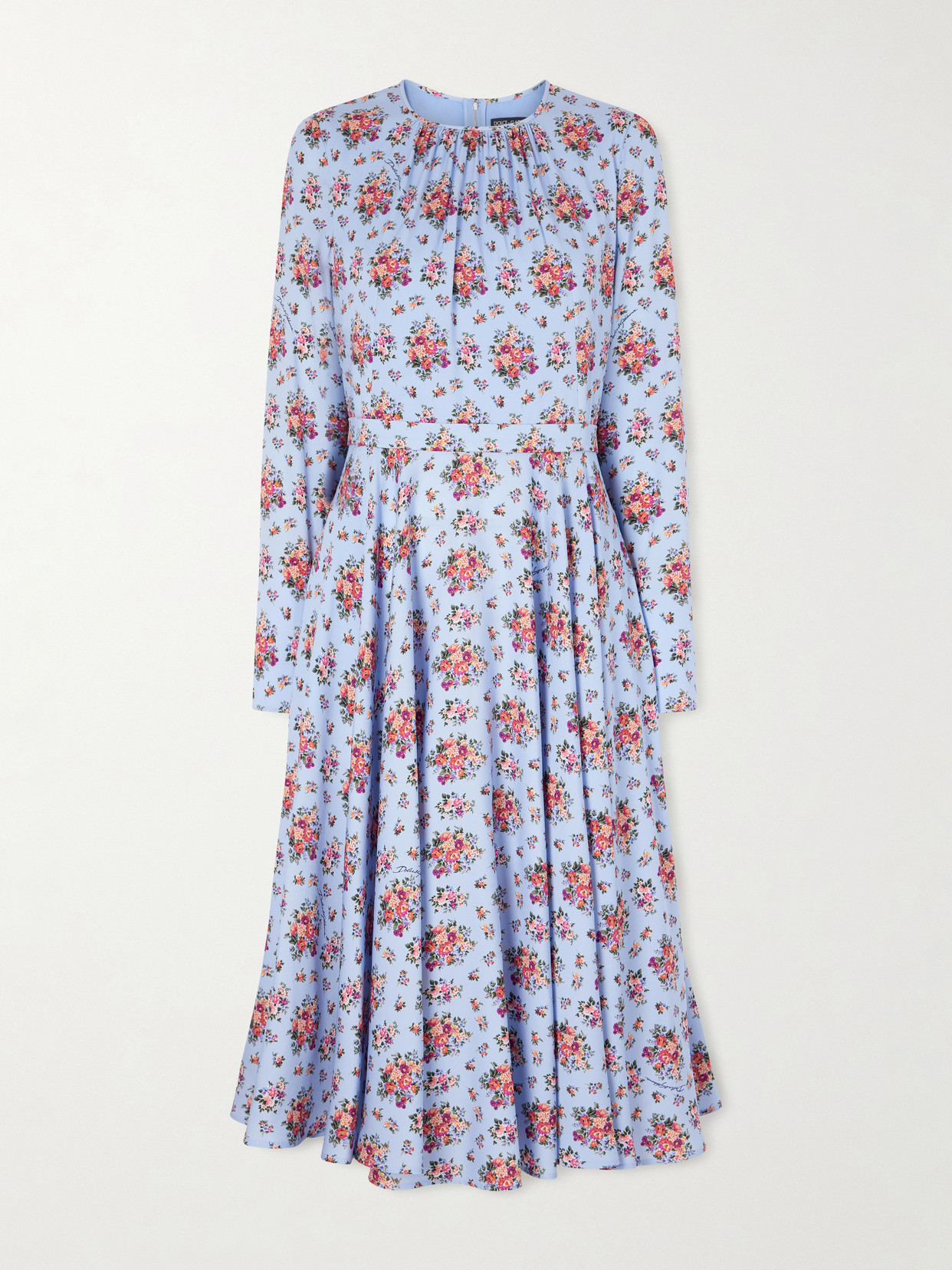 Dolce & Gabbana - Belted Gathered Floral-print Silk-blend Midi Dress - Blue | NET-A-PORTER (US)