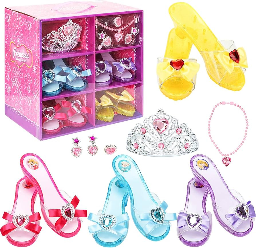 Fedio Girls Princess Dress up Shoes Role Play Collection Shoes Set with Princess Tiara and Access... | Amazon (US)
