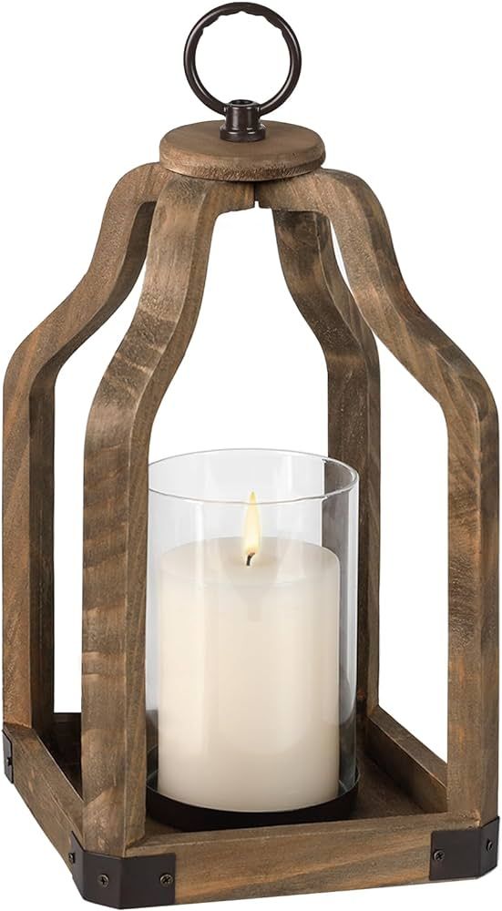 Rustic Wood Lantern Candle Holder for Farmhouse Decor - Indoor and Outdoor Table Centerpiece with... | Amazon (US)